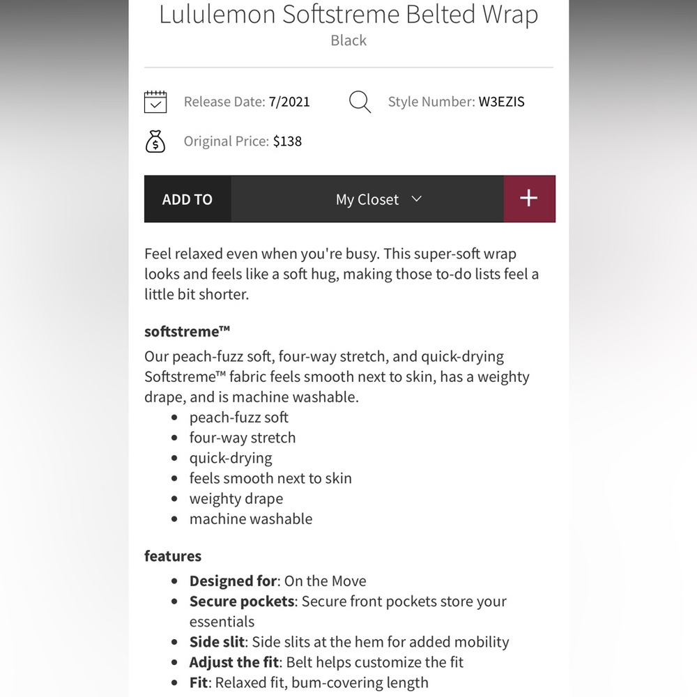 Lululemon Softstreme Belted Wrap - Picture 10 of 10